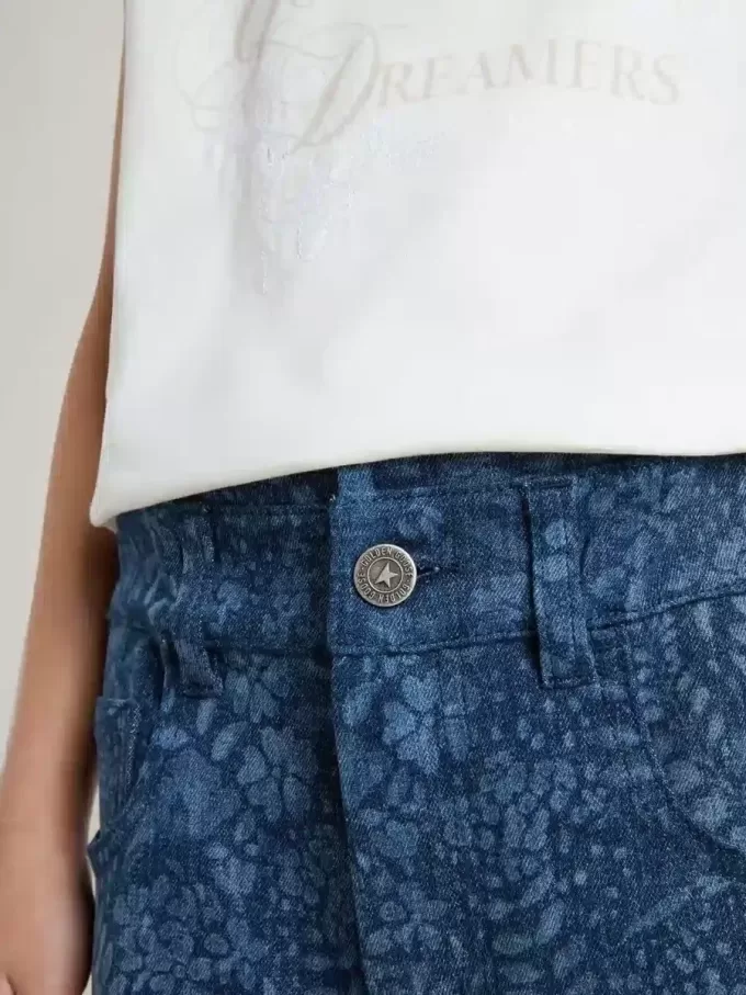Flickjeans i medium tvätt med tryck