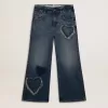 Flickjeans med vida ben i blå denim