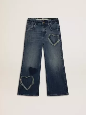 Flickjeans med vida ben i blå denim
