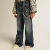 Flickjeans med vida ben i blå denim