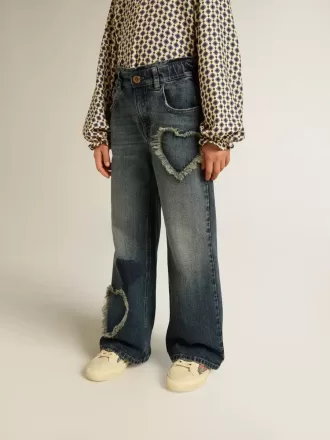 Flickjeans med vida ben i blå denim