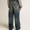 Flickjeans med vida ben i blå denim