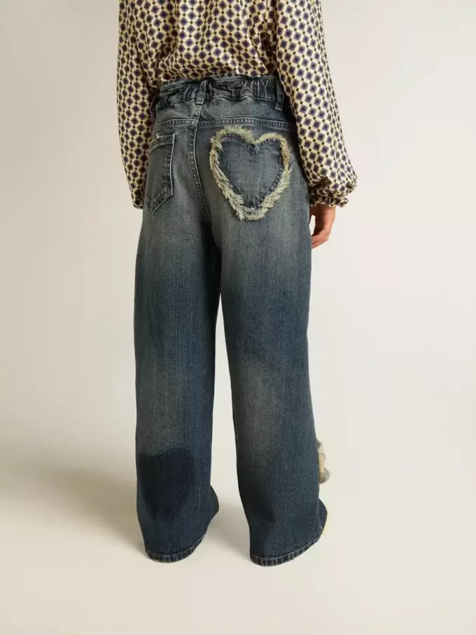Flickjeans med vida ben i blå denim