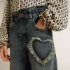 Flickjeans med vida ben i blå denim