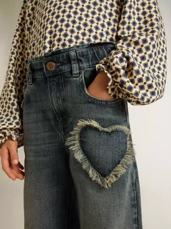 Flickjeans med vida ben i blå denim