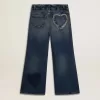 Flickjeans med vida ben i blå denim