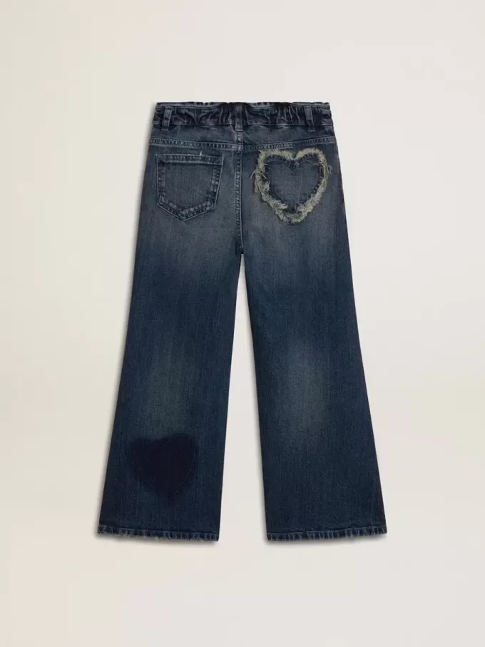 Flickjeans med vida ben i blå denim