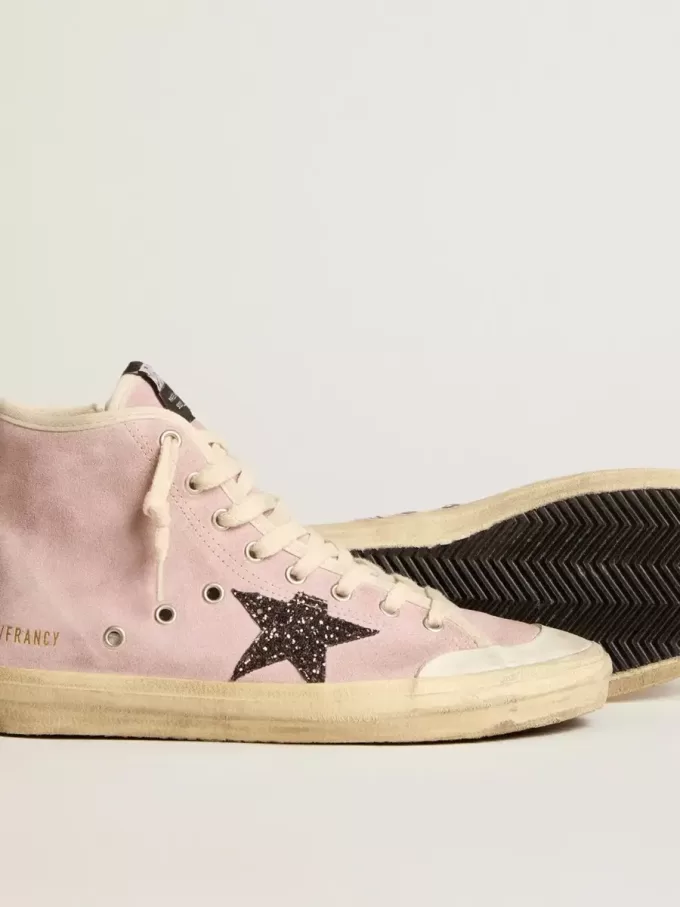 Francy Penstar för damer i rosa mocka med grå glitterstjärna