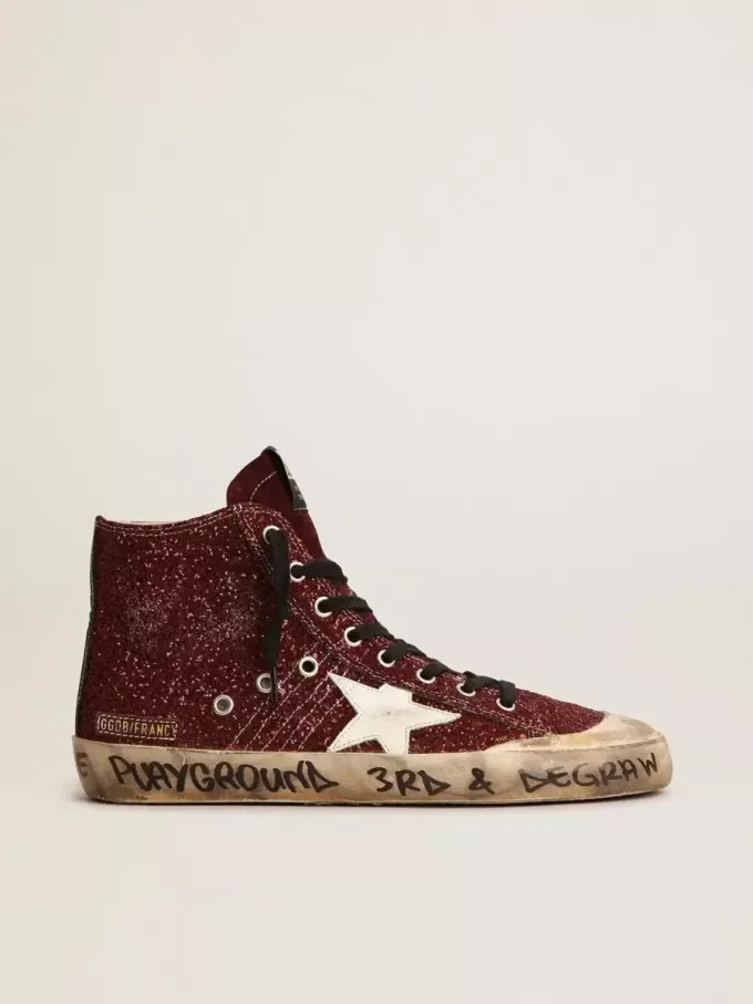 Francy Penstar i burgundy glitter med vit läderstjärna Francy Penstar i burgundy glitter med vit läderstjärna