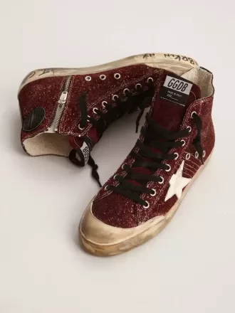 Francy Penstar i burgundy glitter med vit läderstjärna