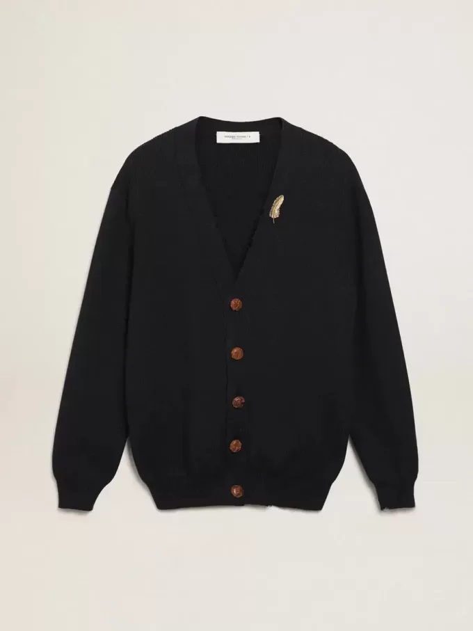 Golden Collection-kofta i mörkblå bomull med slitna detaljer