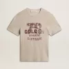 Grå bomullst-shirt för herr med vintage-tryck på framsidan