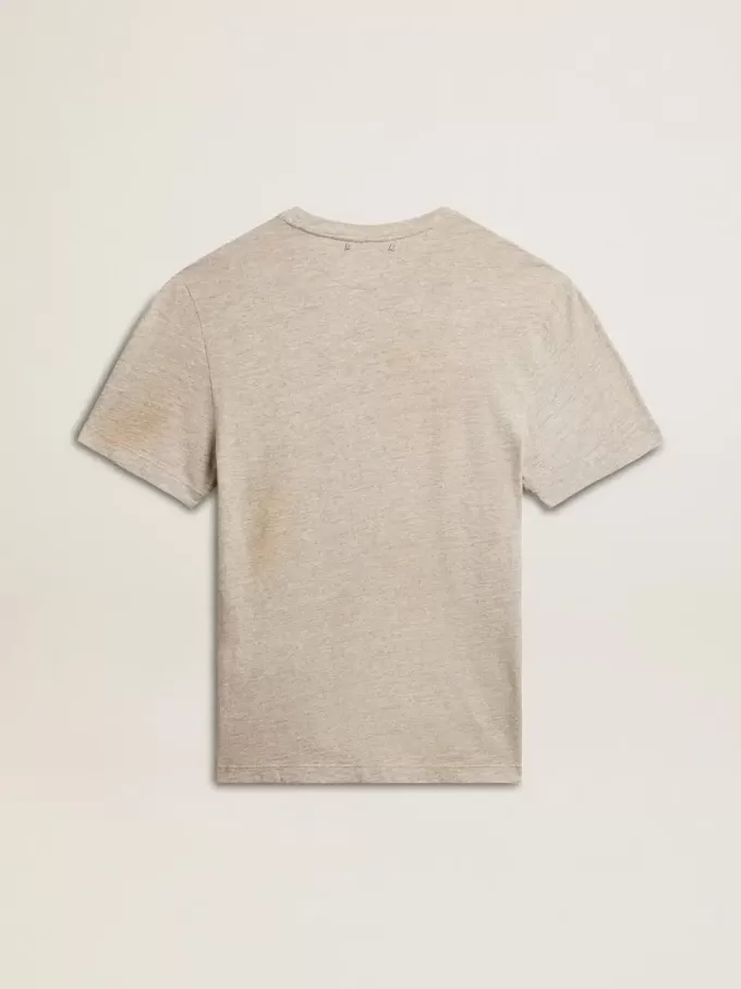 Grå bomullst-shirt för herr med vintage-tryck på framsidan