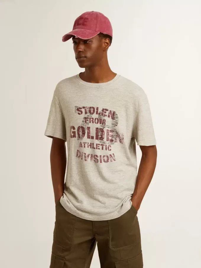 Grå bomullst-shirt för herr med vintage-tryck på framsidan
