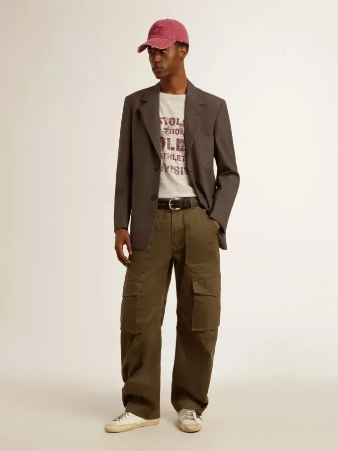 Grå bomullst-shirt för herr med vintage-tryck på framsidan