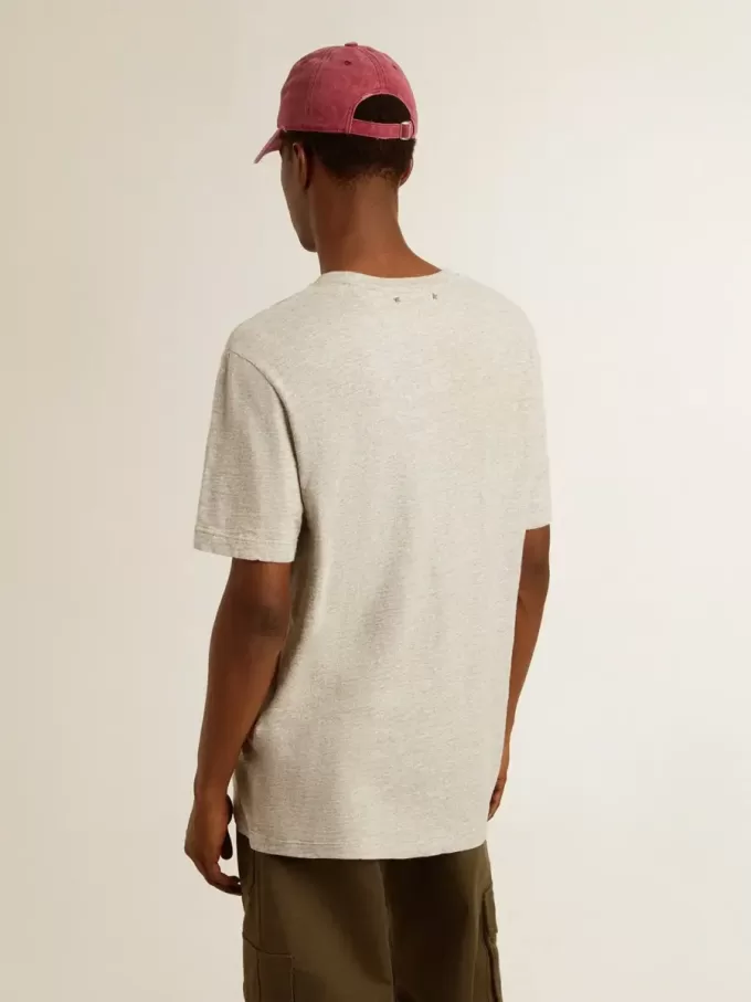 Grå bomullst-shirt för herr med vintage-tryck på framsidan