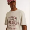 Grå bomullst-shirt för herr med vintage-tryck på framsidan