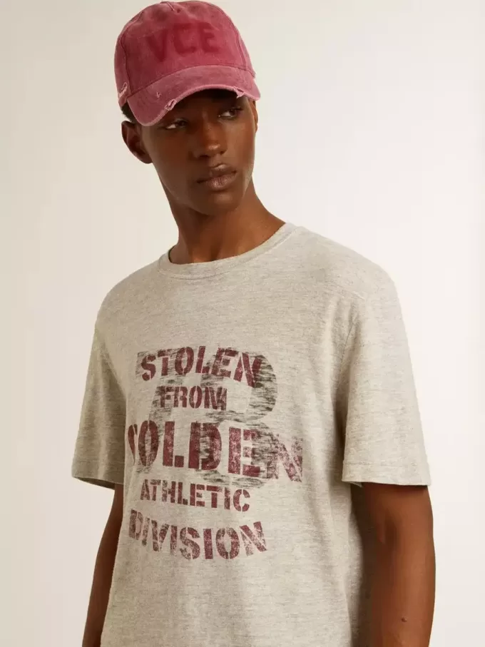 Grå bomullst-shirt för herr med vintage-tryck på framsidan