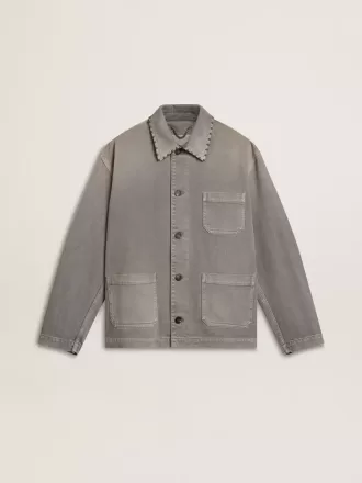 Grå denimjacka för herr med nitar