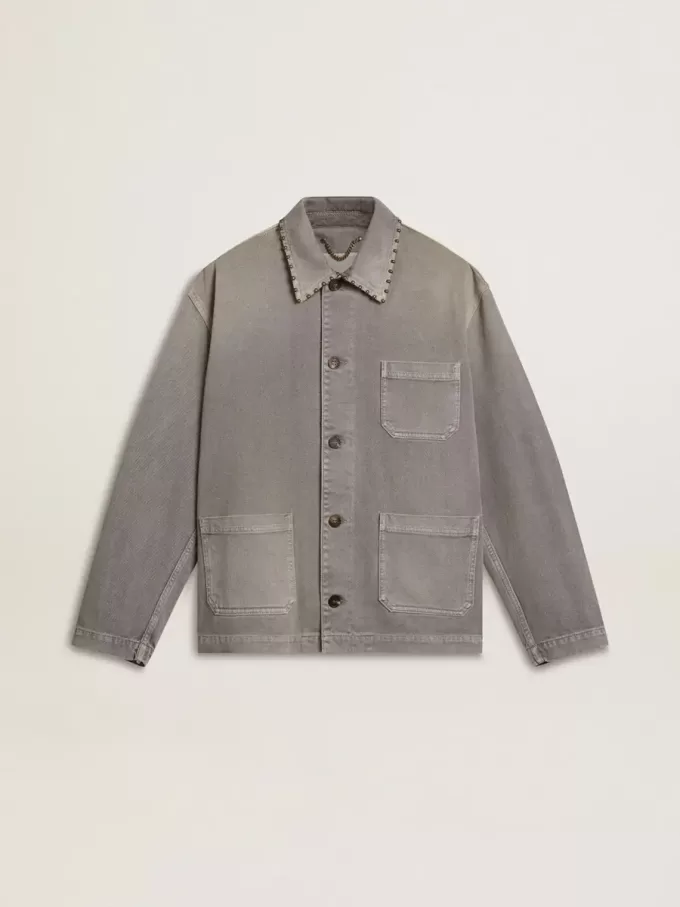 Grå denimjacka för herr med nitar