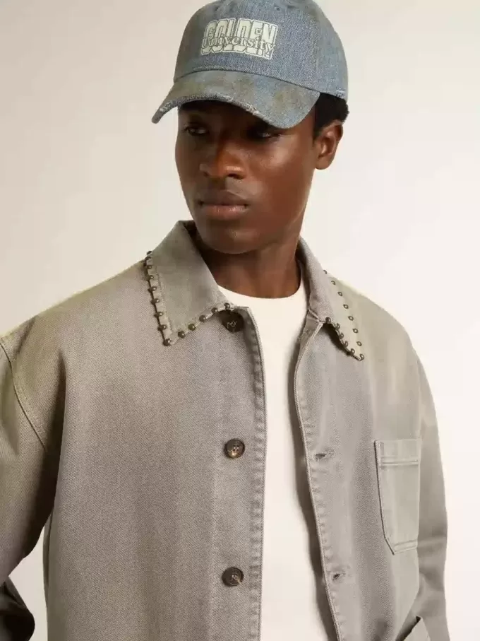 Grå denimjacka för herr med nitar