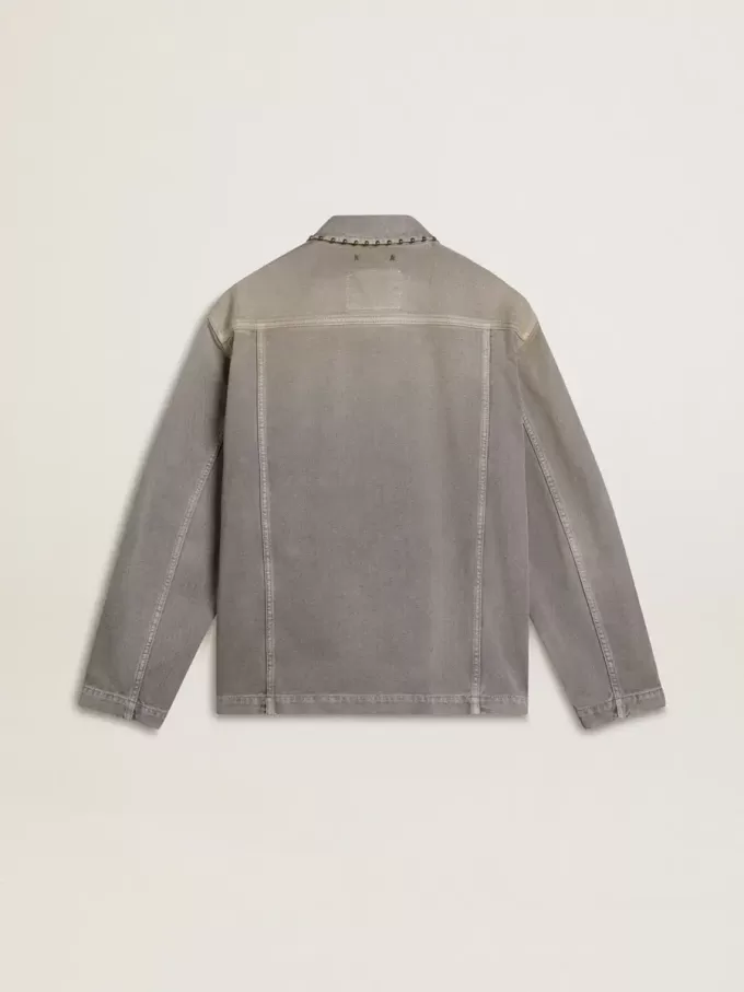 Grå denimjacka för herr med nitar