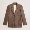 Grå enkelknäppt blazer för män i hundtandsmönstrad ull Grå enkelknäppt blazer för män i hundtandsmönstrad ull