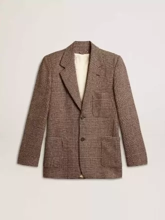 Grå enkelknäppt blazer för män i hundtandsmönstrad ull