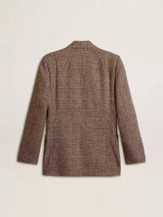 Grå enkelknäppt blazer för män i hundtandsmönstrad ull