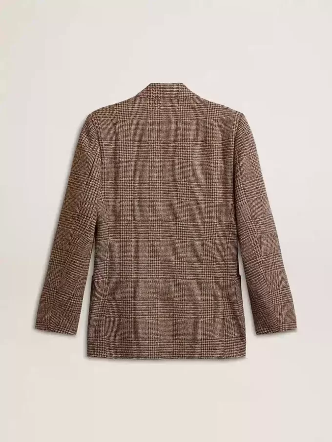 Grå enkelknäppt blazer för män i hundtandsmönstrad ull Grå enkelknäppt blazer för män i hundtandsmönstrad ull
