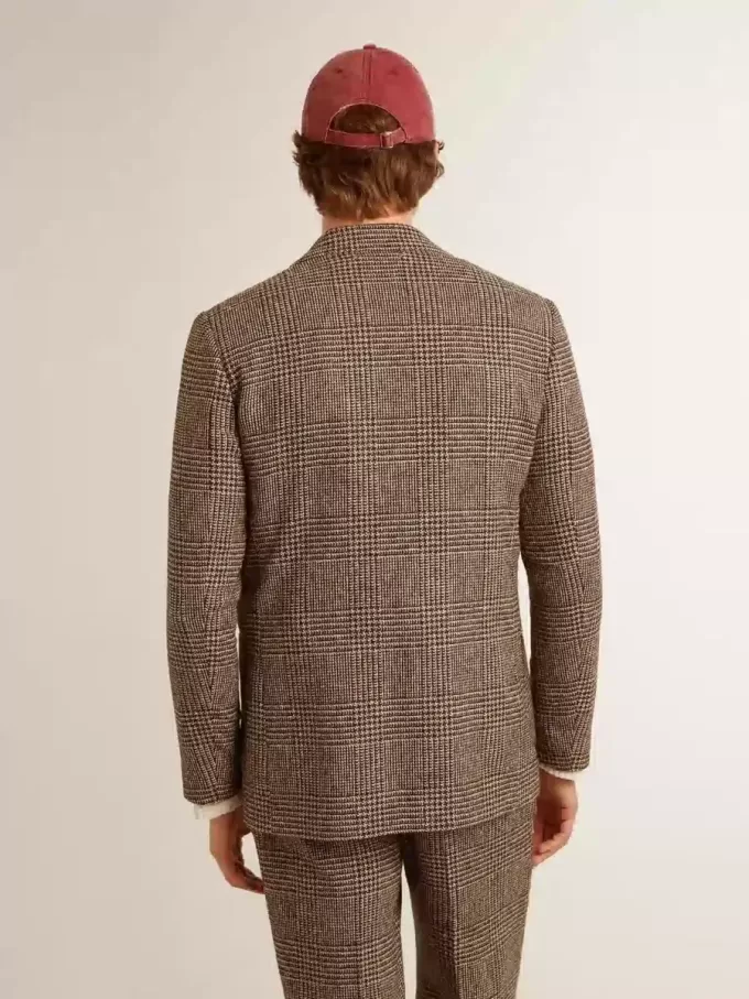 Grå enkelknäppt blazer för män i hundtandsmönstrad ull Grå enkelknäppt blazer för män i hundtandsmönstrad ull