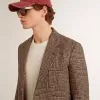 Grå enkelknäppt blazer för män i hundtandsmönstrad ull Grå enkelknäppt blazer för män i hundtandsmönstrad ull