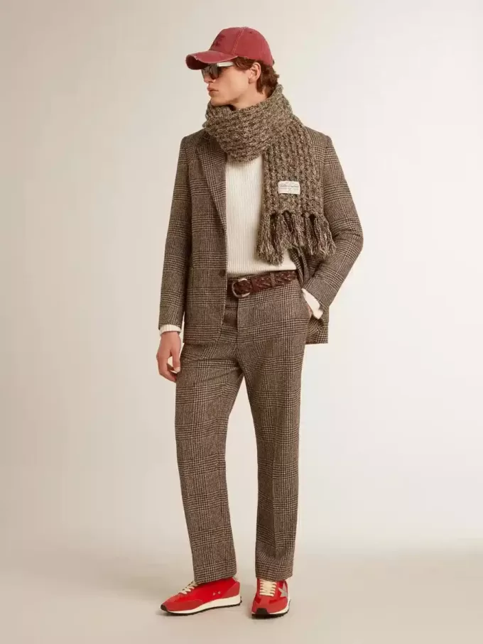 Grå enkelknäppt blazer för män i hundtandsmönstrad ull Grå enkelknäppt blazer för män i hundtandsmönstrad ull