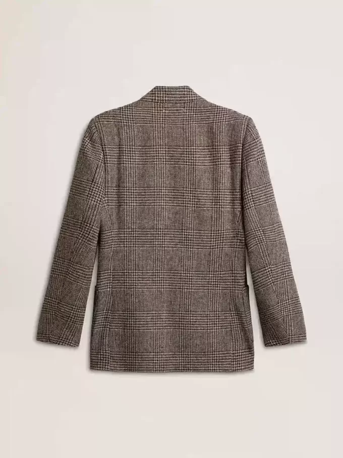 Grå enkelknäppt blazer för män i hundtandsmönstrad ull Grå enkelknäppt blazer för män i hundtandsmönstrad ull