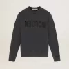 Grå herr-sweatshirt med logo och slitna detaljer