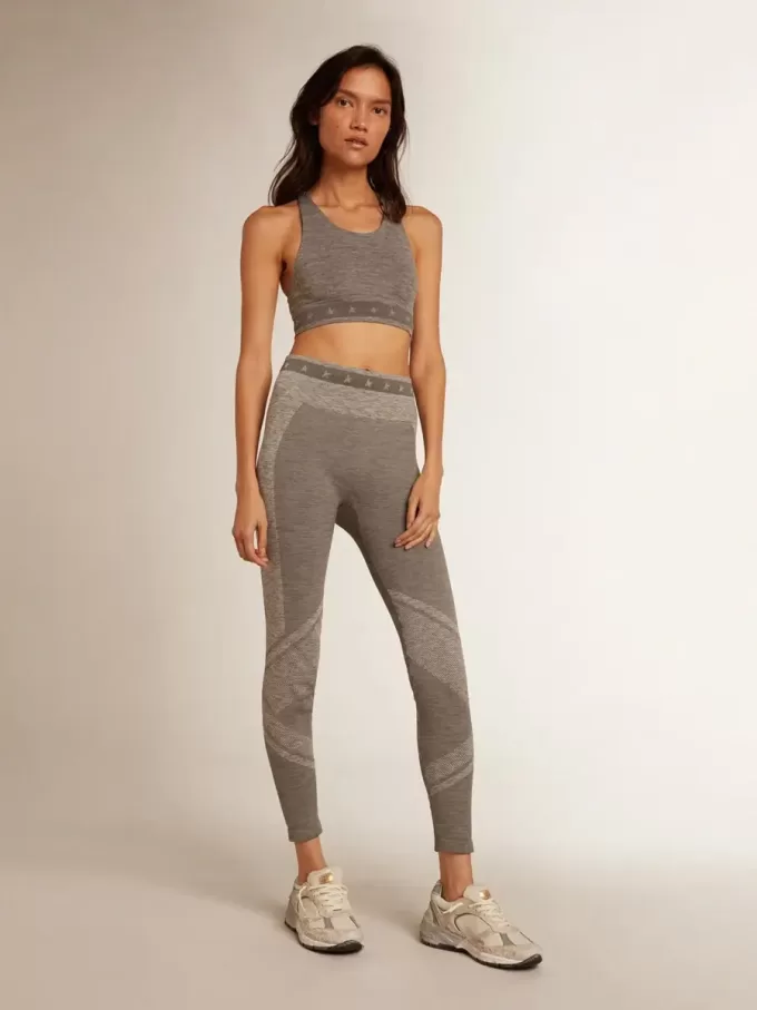 Grå melerade leggings för dam med blandade sömmar Grå melerade leggings för dam med blandade sömmar