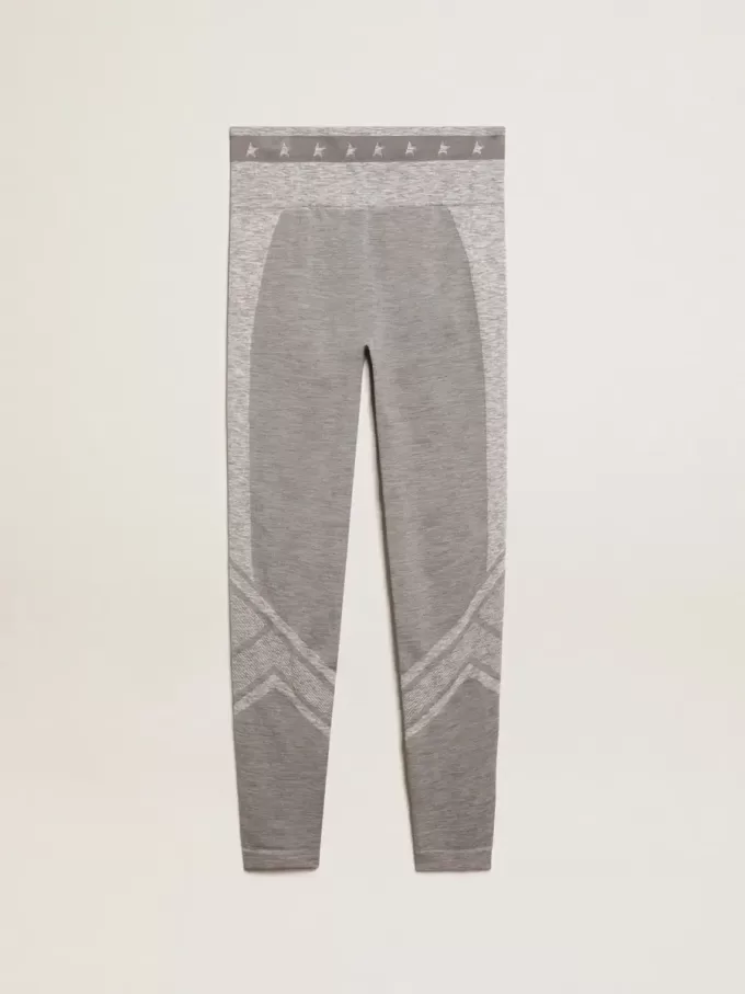 Grå melerade leggings för dam med blandade sömmar Grå melerade leggings för dam med blandade sömmar