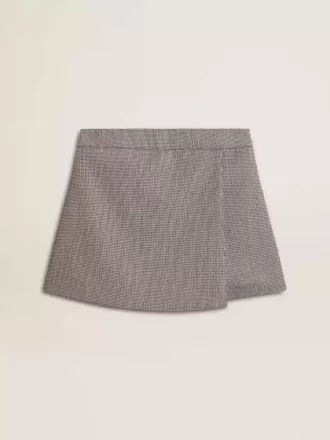 Grå minishorts för dam i hundtandsmönstrad ull