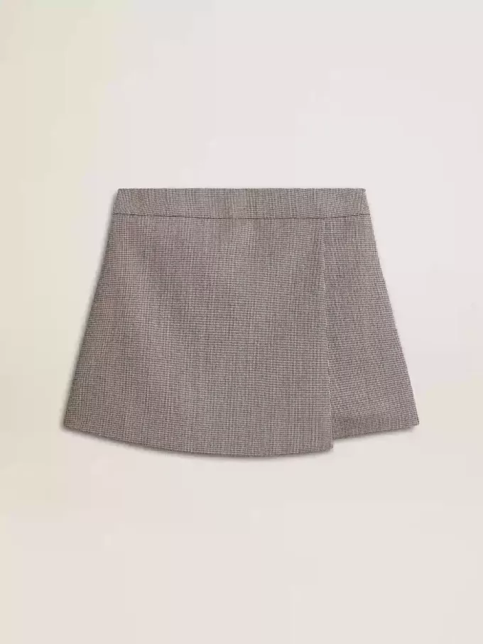 Grå minishorts för dam i hundtandsmönstrad ull Grå minishorts för dam i hundtandsmönstrad ull
