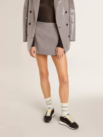 Grå minishorts för dam i hundtandsmönstrad ull