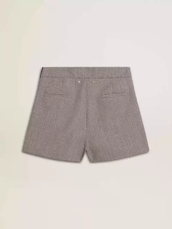 Grå minishorts för dam i hundtandsmönstrad ull Grå minishorts för dam i hundtandsmönstrad ull