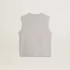 Grå ärmlös T-shirt för damer med gult tryck