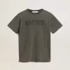 Grå T-shirtklänning för damer med slitna detaljer