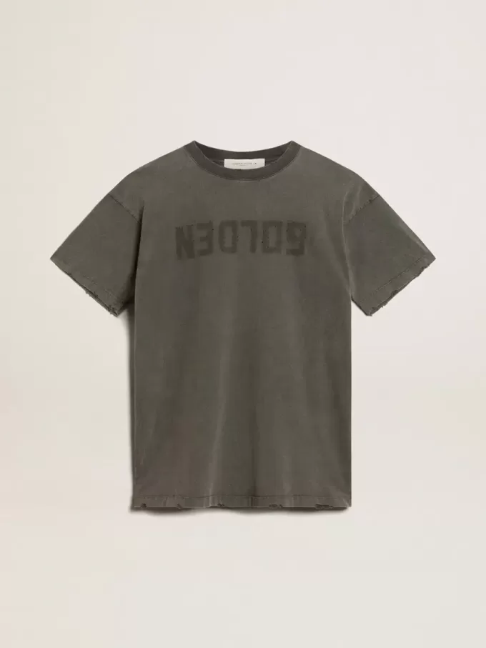 Grå T-shirtklänning för damer med slitna detaljer