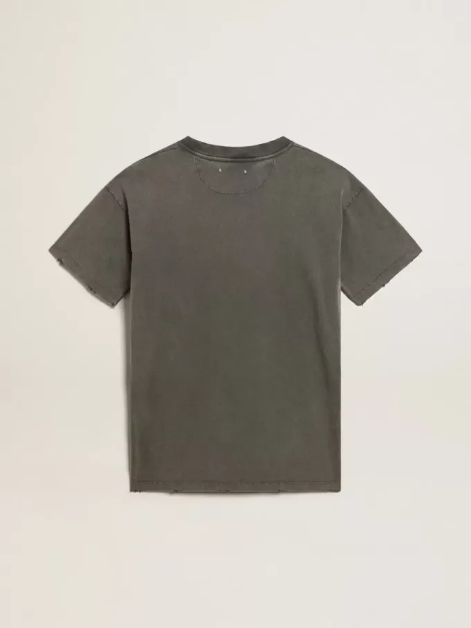 Grå T-shirtklänning för damer med slitna detaljer
