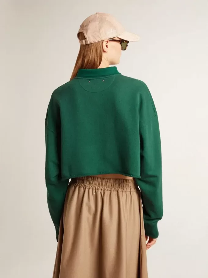 Grön kort polo-tröja med tryck för damer Grön kort polo-tröja med tryck för damer