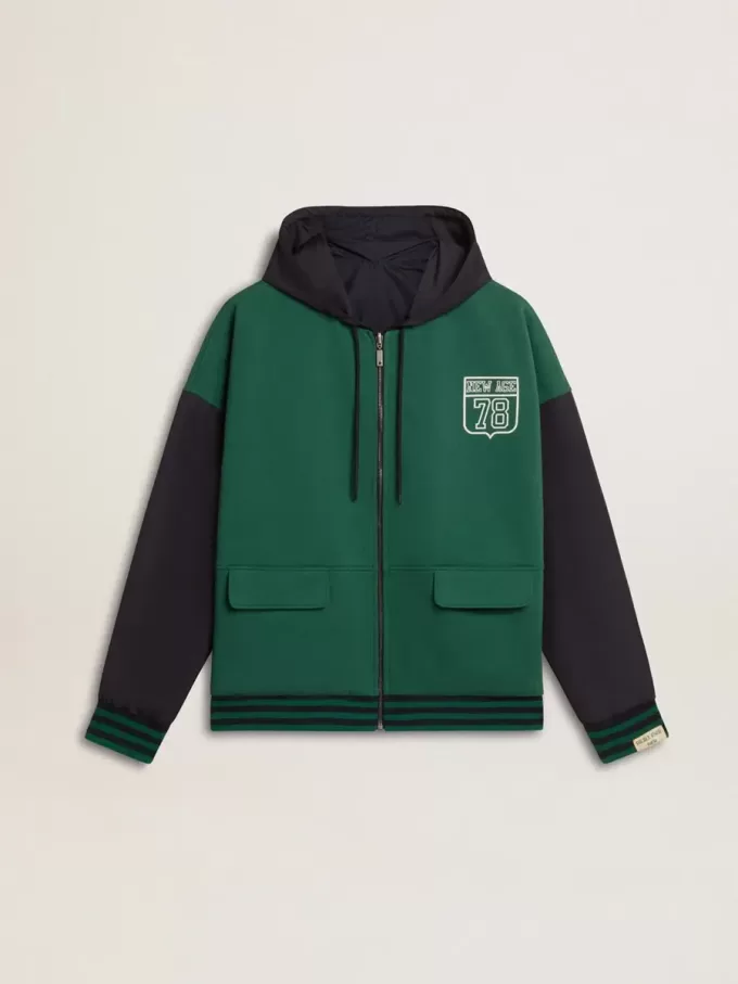 Grön och blå vändbar hoodie för herr