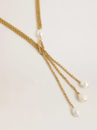 Halsband med antikguldfärgade kedjor med pärlor Halsband med antikguldfärgade kedjor med pärlor