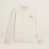 Herr-sweatshirt i slitet vitt med tryck