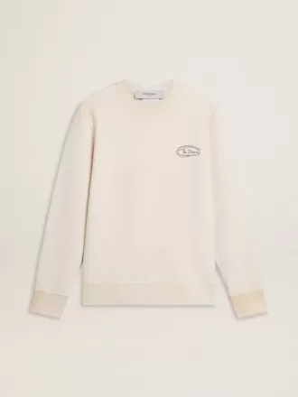 Herr-sweatshirt i slitet vitt med tryck